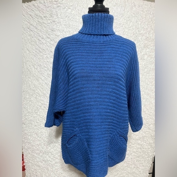 Brand Bazar Blue Turtle Neck Sweater Wool Alpaca Blend 3/4 Sleeve Size ONE SIZE - Picture 3 of 10